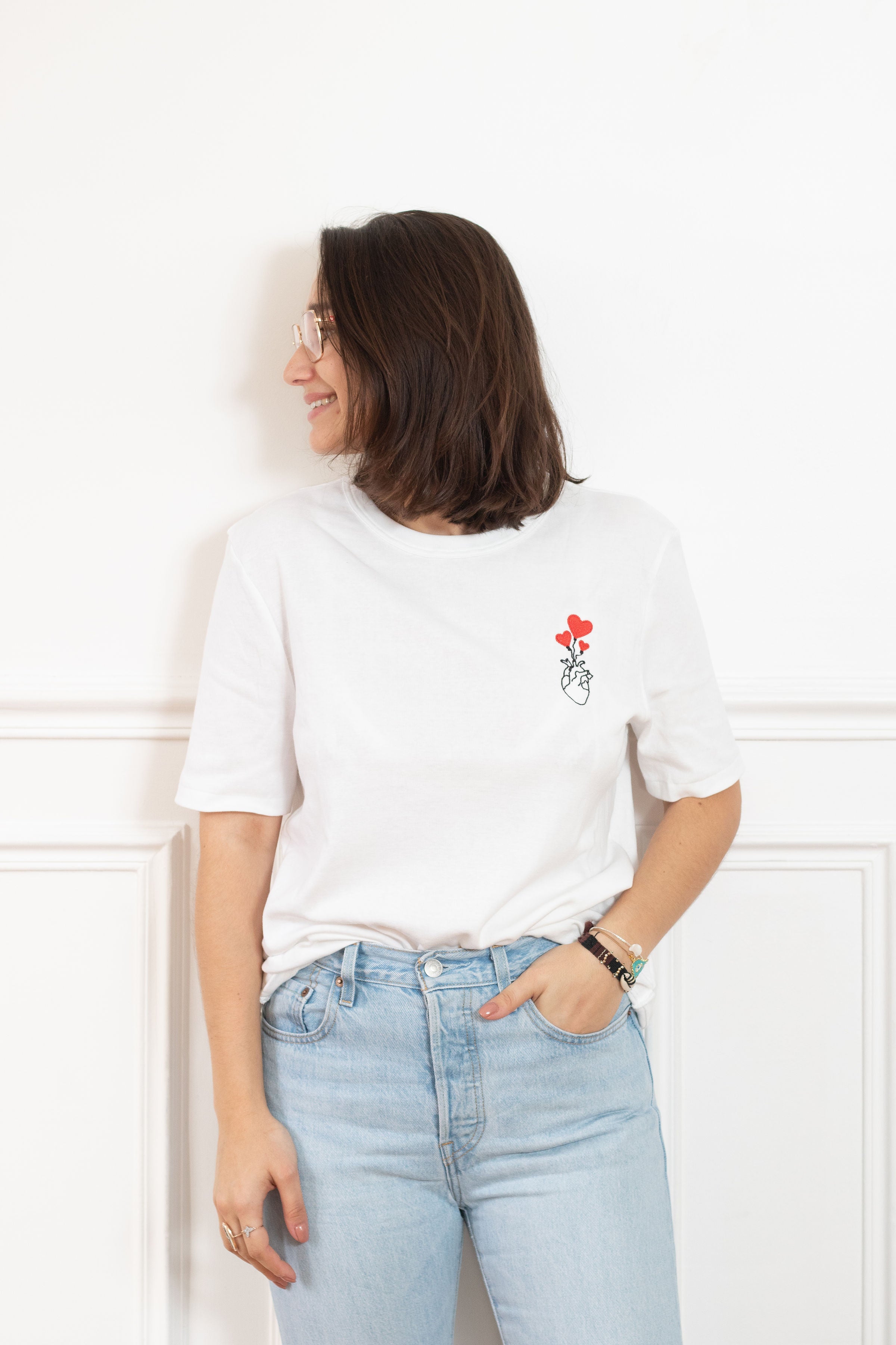 TEE-SHIRT BLANC COEUR COEUR